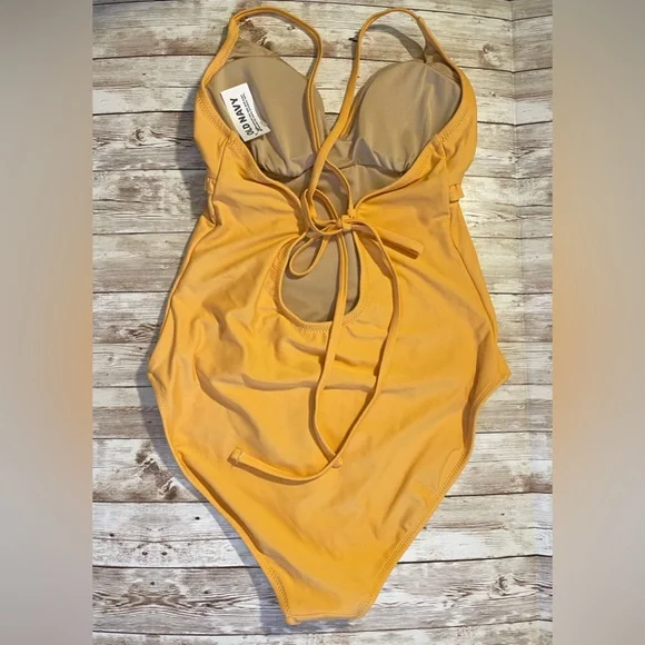 🆕 Old Navy Women’s V-Neck Ruffle-Trim Cutout One Piece Swim Swimsuit Mango 8-10 - Picture 9 of 15